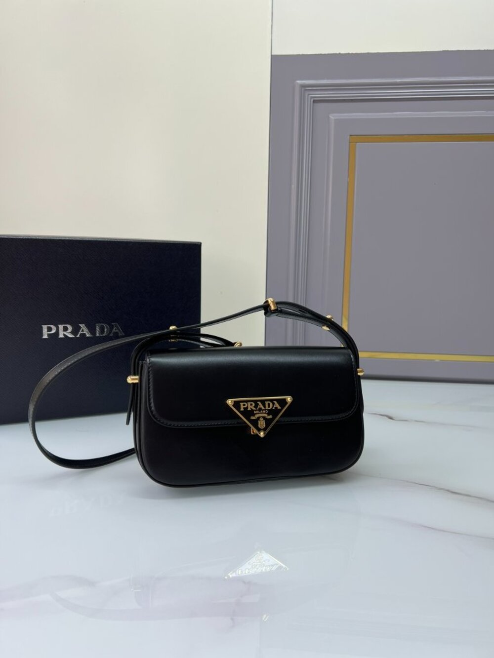 Prada Black Leather Crossbody Shoulder Bag
